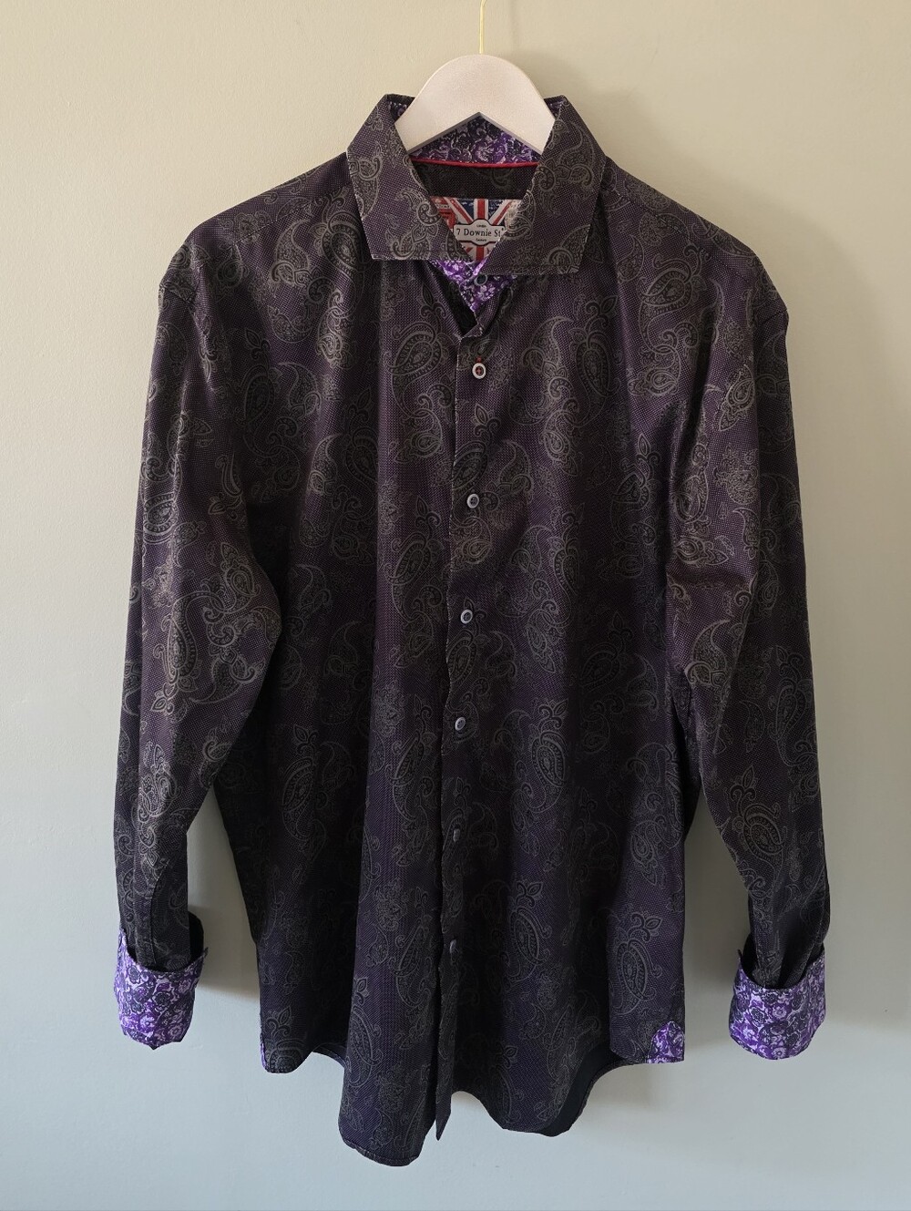 NWOT 7 Downie St. London Couture Paisley Flip Cuff Dress Shirt Size XL Retro